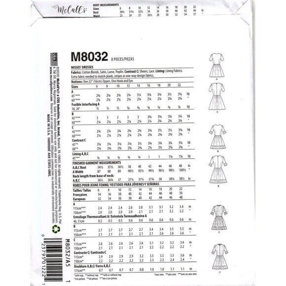 McCall's M8032 Misses 6 to 14 Dresses Learn to Sew Level 2 Uncut Sewing Pattern - Picture 2 of 2